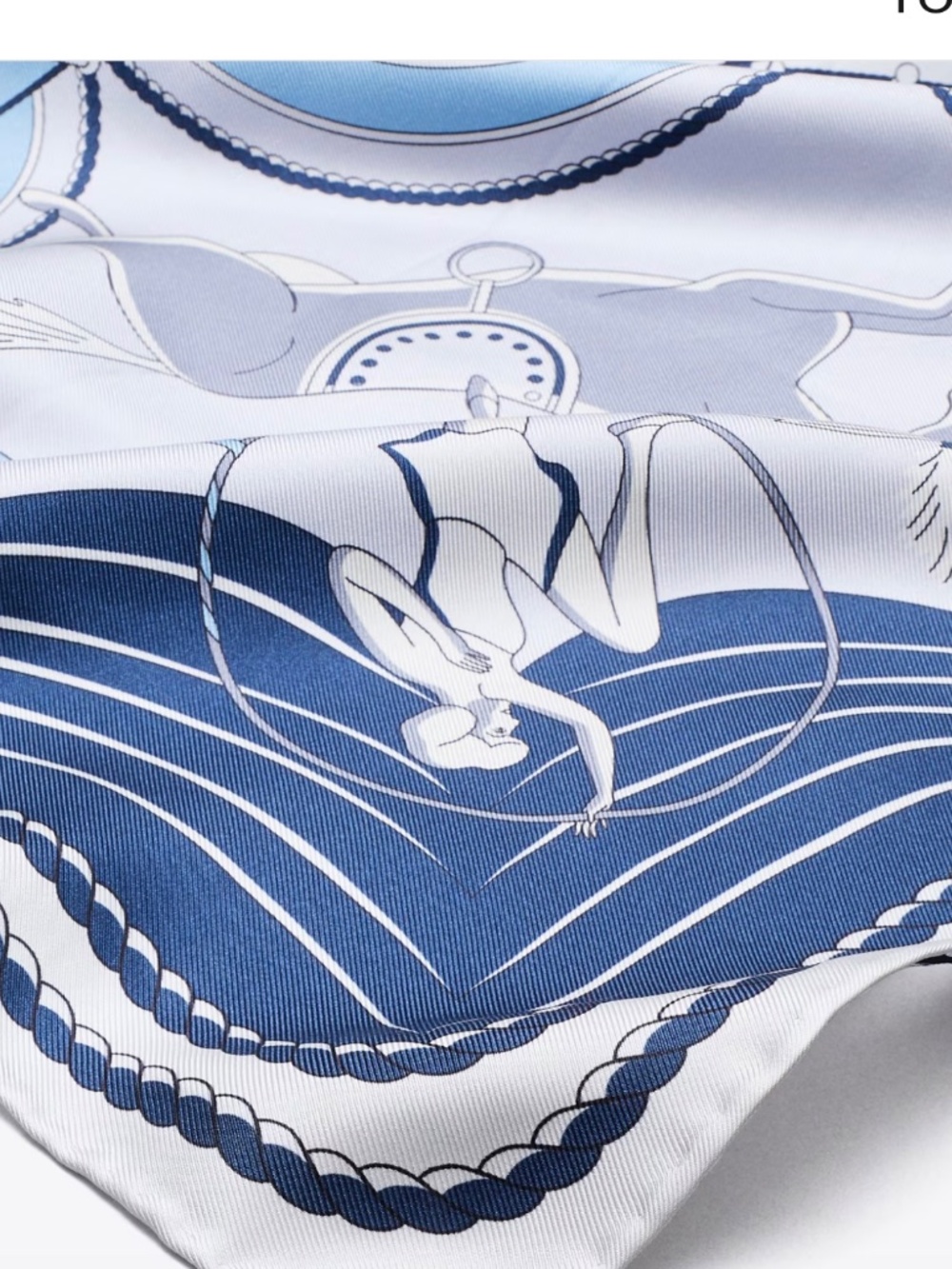 Tory Burch Aeronauts Double-Sided 100% Silk Square Scarf Blue Reversible 36" - Picture 3 of 9
